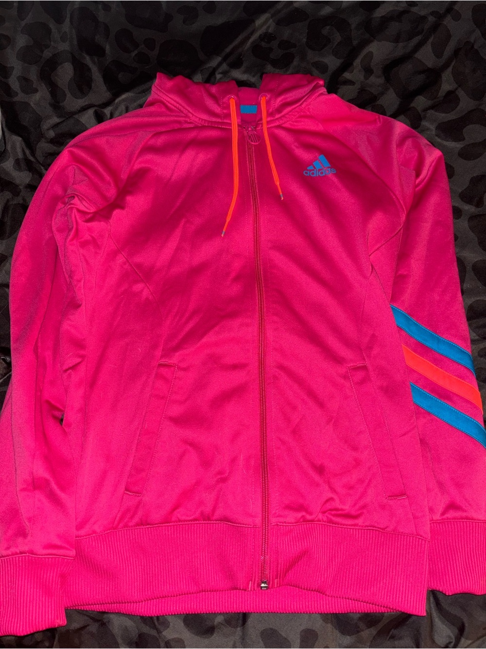 adidas Hot Pink Hooded Track Jacket with Blue & Orange Accents